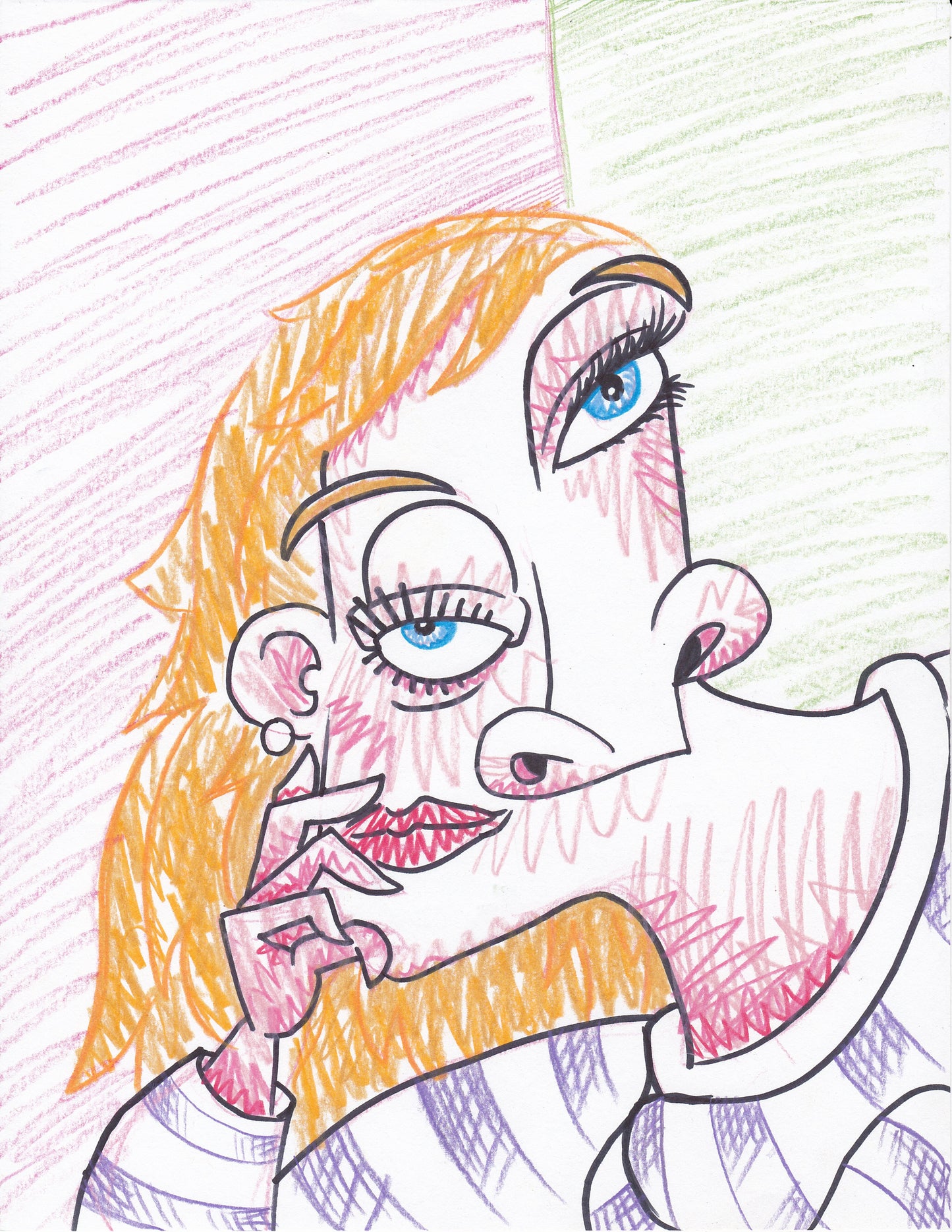 BLONDE IN A PURPLE STRIPED SWEATER